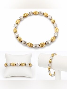 2 tone gold & silver textured beaded bracelet